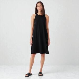 Eileen Fisher Sleeveless Black Tank Dress Petite PP Knee Length Knit Rayon Lycra
